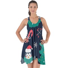 Colorful Funny Christmas Pattern Show Some Back Chiffon Dress by Vaneshart