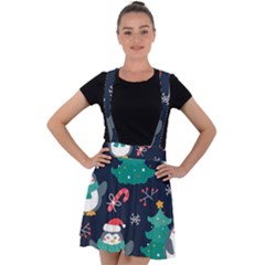 Colorful Funny Christmas Pattern Velvet Suspender Skater Skirt by Vaneshart