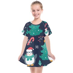 Colorful Funny Christmas Pattern Kids  Smock Dress by Vaneshart