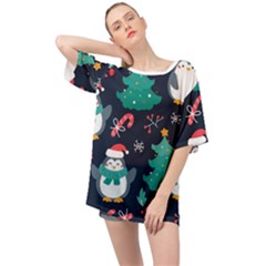 Colorful Funny Christmas Pattern Oversized Chiffon Top by Vaneshart