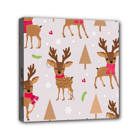 Christmas Seamless Pattern With Reindeer Mini Canvas 6  X 6  (stretched) by Vaneshart