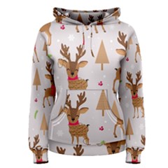 Christmas Seamless Pattern With Reindeer Women s Pullover Hoodie by Vaneshart