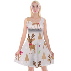 Christmas Seamless Pattern With Reindeer Reversible Velvet Sleeveless Dress by Vaneshart