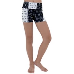 Black Golden Christmas Pattern Collection Kids  Lightweight Velour Yoga Shorts by Vaneshart