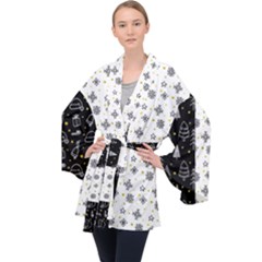 Black Golden Christmas Pattern Collection Long Sleeve Velvet Kimono  by Vaneshart