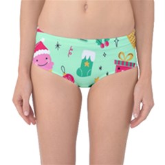 Funny Christmas Pattern Background Mid-waist Bikini Bottoms