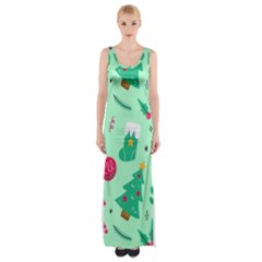 Funny Christmas Pattern Background Thigh Split Maxi Dress by Vaneshart