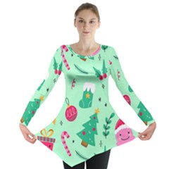 Funny Christmas Pattern Background Long Sleeve Tunic  by Vaneshart