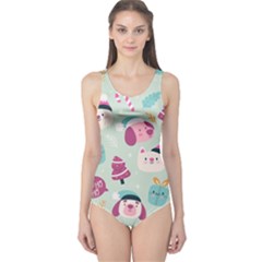 Pattern Funny Christmas Ho Ho Ho One Piece Swimsuit by Vaneshart