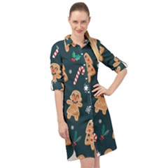 Colourful Funny Christmas Pattern Long Sleeve Mini Shirt Dress by Vaneshart