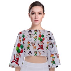 Seamless Pattern Christmas Tie Back Butterfly Sleeve Chiffon Top by Vaneshart