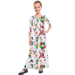 Seamless Pattern Christmas Kids  Quarter Sleeve Maxi Dress by Vaneshart