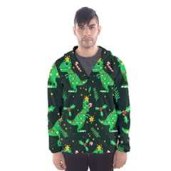 Christmas Funny Pattern Dinosaurs Men s Hooded Windbreaker by Vaneshart