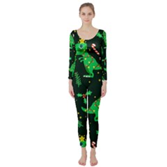 Christmas Funny Pattern Dinosaurs Long Sleeve Catsuit