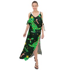 Christmas Funny Pattern Dinosaurs Maxi Chiffon Cover Up Dress by Vaneshart