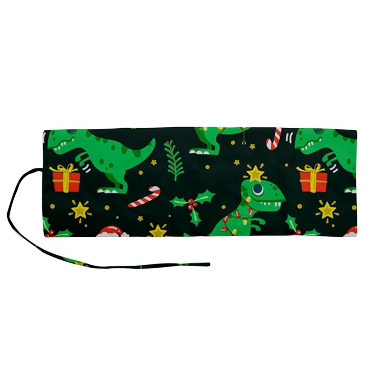 Christmas Funny Pattern Dinosaurs Roll Up Canvas Pencil Holder (M)