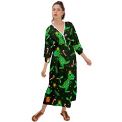 Christmas Funny Pattern Dinosaurs Grecian Style  Maxi Dress by Vaneshart