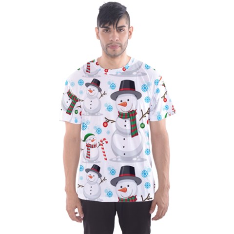 Christmas Snowman Seamless Pattern Men s Sports Mesh Tee by Vaneshart