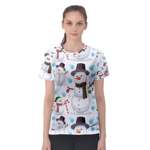 Christmas Snowman Seamless Pattern Women s Sport Mesh Tee by Vaneshart