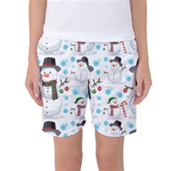 Christmas Snowman Seamless Pattern Women s Basketball Shorts by Vaneshart