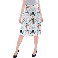 Christmas Snowman Seamless Pattern Midi Beach Skirt by Vaneshart