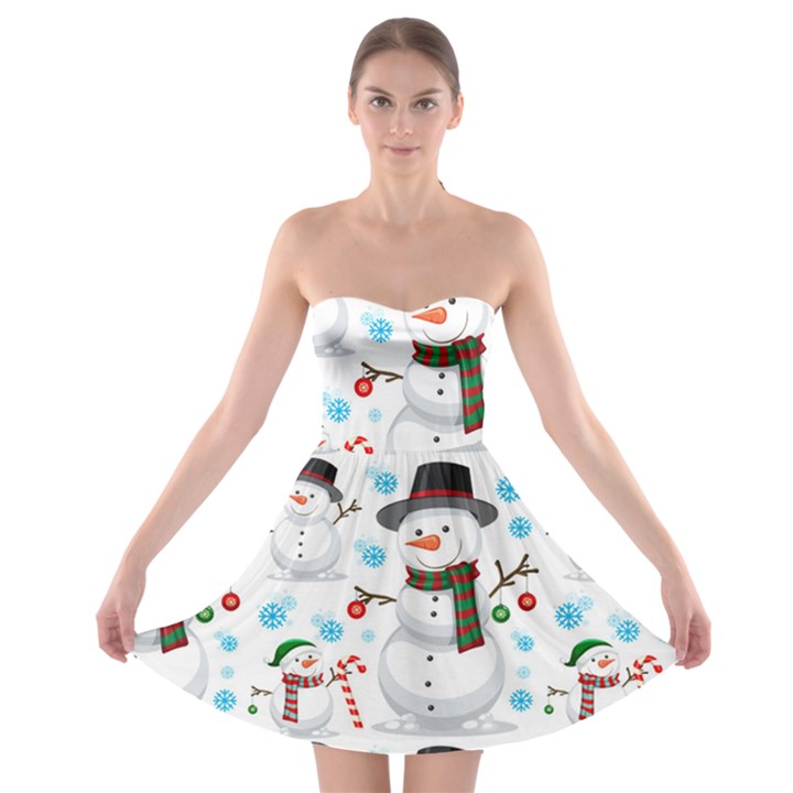 Christmas Snowman Seamless Pattern Strapless Bra Top Dress