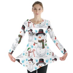 Christmas Snowman Seamless Pattern Long Sleeve Tunic  by Vaneshart