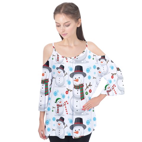 Christmas Snowman Seamless Pattern Flutter Tees by Vaneshart