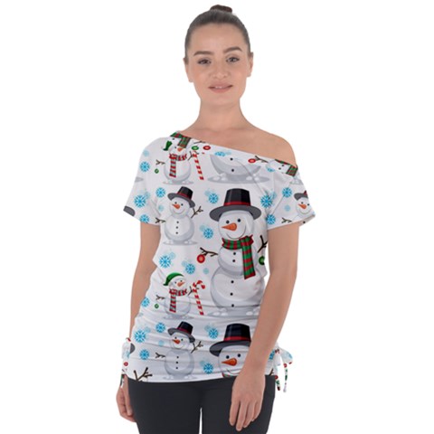 Christmas Snowman Seamless Pattern Tie-up Tee by Vaneshart