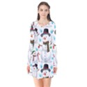 Christmas Snowman Seamless Pattern Long Sleeve V-neck Flare Dress View1