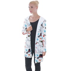 Christmas Snowman Seamless Pattern Longline Hooded Cardigan by Vaneshart