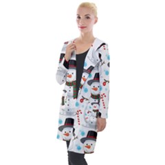 Christmas Snowman Seamless Pattern Hooded Pocket Cardigan by Vaneshart