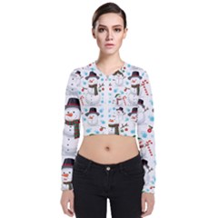 Christmas Snowman Seamless Pattern Long Sleeve Zip Up Bomber Jacket by Vaneshart