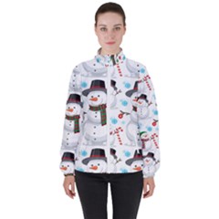 Christmas Snowman Seamless Pattern Women s High Neck Windbreaker by Vaneshart