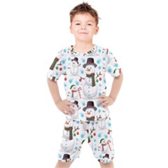 Christmas Snowman Seamless Pattern Kids  Tee And Shorts Set by Vaneshart