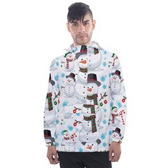 Christmas Snowman Seamless Pattern Men s Front Pocket Pullover Windbreaker by Vaneshart