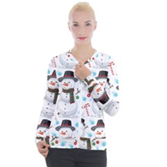 Christmas Snowman Seamless Pattern Casual Zip Up Jacket by Vaneshart