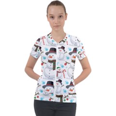 Christmas Snowman Seamless Pattern Short Sleeve Zip Up Jacket by Vaneshart