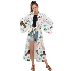 Christmas Snowman Seamless Pattern Maxi Kimono by Vaneshart