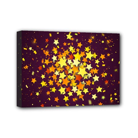 Colorful Confetti Stars Paper Particles Scattering Randomly Dark Background With Explosion Golden St Mini Canvas 7  X 5  (stretched)