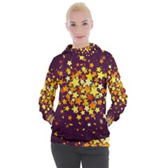 Colorful Confetti Stars Paper Particles Scattering Randomly Dark Background With Explosion Golden St Women s Hooded Pullover