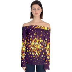 Colorful Confetti Stars Paper Particles Scattering Randomly Dark Background With Explosion Golden St Off Shoulder Long Sleeve Top by Vaneshart