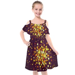 Colorful Confetti Stars Paper Particles Scattering Randomly Dark Background With Explosion Golden St Kids  Cut Out Shoulders Chiffon Dress by Vaneshart