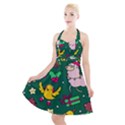 Funny Decoration Christmas Pattern Background Halter Party Swing Dress  View1