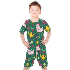 Funny Decoration Christmas Pattern Background Kids  Tee And Shorts Set by Vaneshart