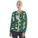 Funny Decoration Christmas Pattern Background Velour Zip Up Jacket View1