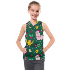 Funny Decoration Christmas Pattern Background Kids  Sleeveless Hoodie by Vaneshart