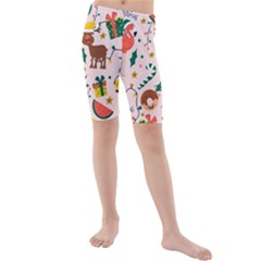 Colorful Funny Christmas Pattern Merry Xmas Kids  Mid Length Swim Shorts by Vaneshart