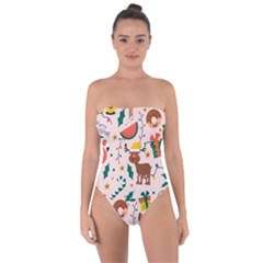 Colorful Funny Christmas Pattern Merry Xmas Tie Back One Piece Swimsuit by Vaneshart