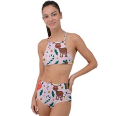 Colorful Funny Christmas Pattern Merry Xmas High Waist Tankini Set by Vaneshart